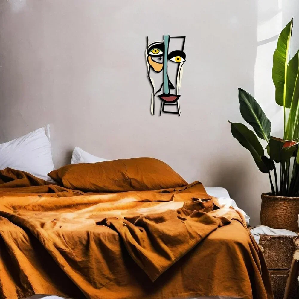 Retro Abstract Wall Decor Metal‎ Line Face Wall Art Sign Modern Home Decor MCM